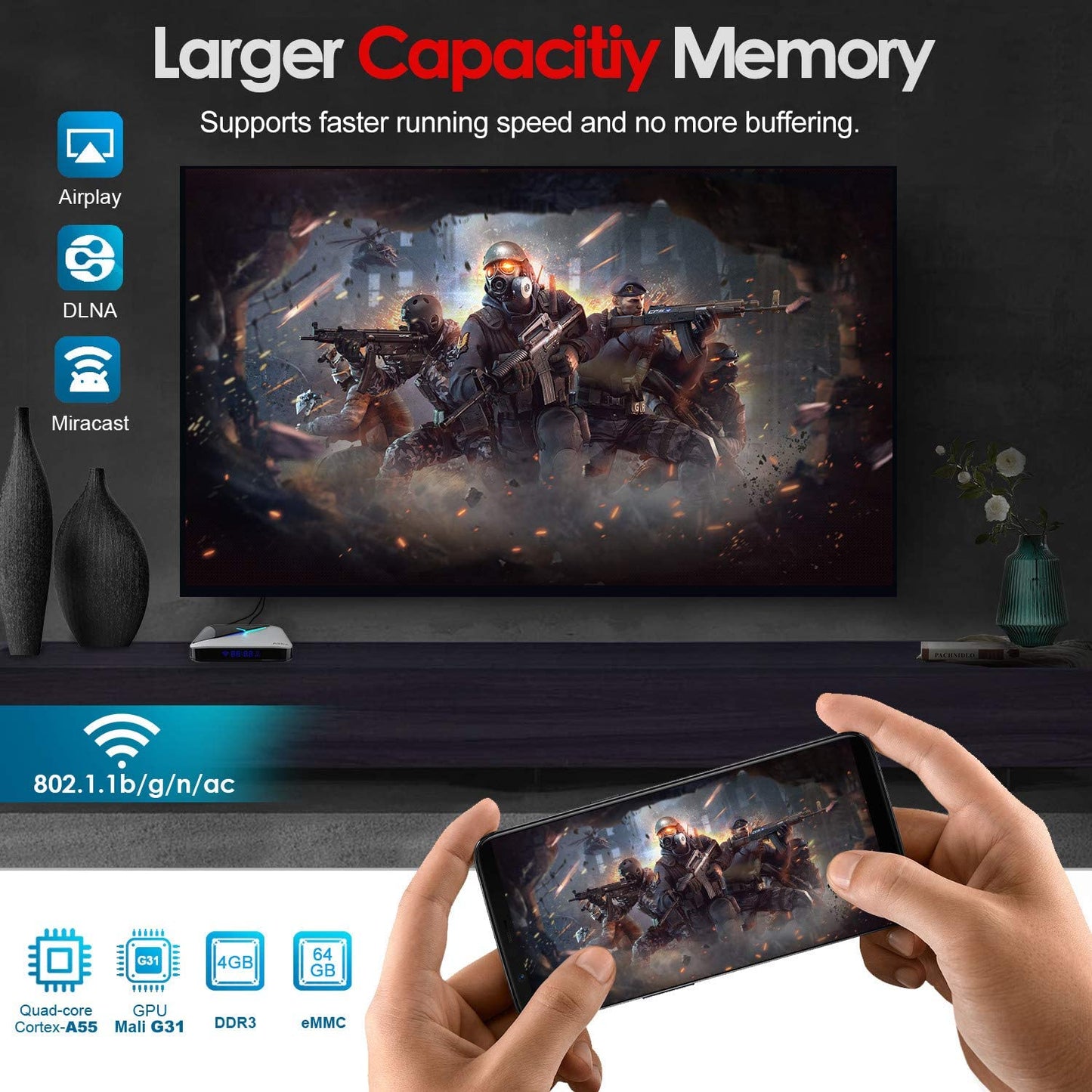 Android TV Box, Android 9.0 TV Box 4G RAM 64G ROM 8K Ultra HD h.265 Amlgic S905 X3 A55 QuadCore, 2.4/5.0GHz WiFi 10/100M Ethernet BT 4.2 Media Player Smart TV Box by puersit