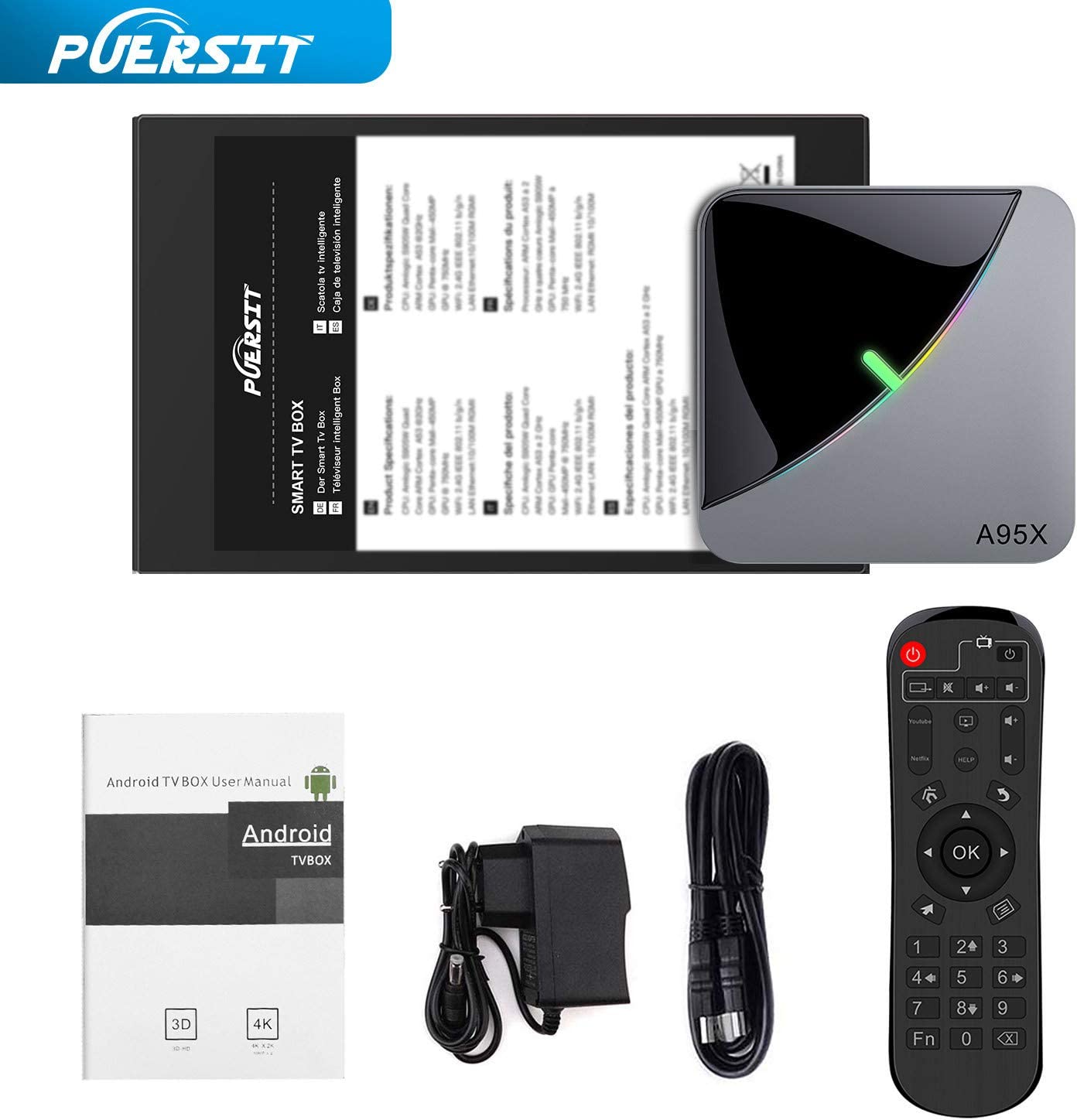 Android TV Box, Android 9.0 TV Box 4G RAM 64G ROM 8K Ultra HD h.265 Amlgic S905 X3 A55 QuadCore, 2.4/5.0GHz WiFi 10/100M Ethernet BT 4.2 Media Player Smart TV Box by puersit