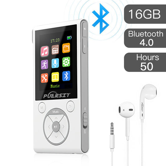 16GB MP3 Players, Portable Music Player Lossless HIFI Sound Media Player with Bluetooth and FM Radio, Pedometer/Voice Recorder 50 Hours Playback Max expand to 128GB (White+Silver)