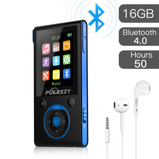 16GB MP3 Players, Portable Music Player Lossless HIFI Sound Media Player with Bluetooth and FM Radio, Pedometer/Voice Recorder 50 Hours Playback Max expand to 128GB (Black+Blue)