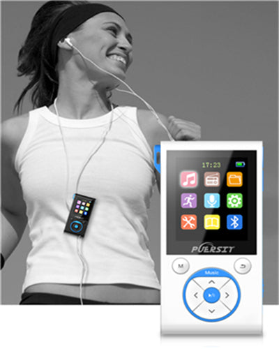 16GB MP3 Players, Portable Music Player Lossless HIFI Sound Media Player with Bluetooth and FM Radio, Pedometer/Voice Recorder 50 Hours Playback Max expand to 128GB (White+Blue)