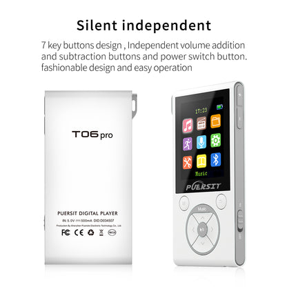 16GB MP3 Players, Portable Music Player Lossless HIFI Sound Media Player with Bluetooth and FM Radio, Pedometer/Voice Recorder 50 Hours Playback Max expand to 128GB (White+Silver)