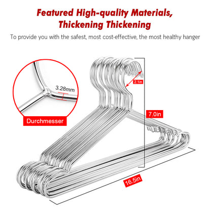 Puersit 50 Pack Metal Coat Hangers, 16.5 Inch Stainless Hanger, Space Saving Metal Hangers for Clothes with Notches, Heavy Duty Strong Metal Wire Hanger for Blouse Dress Shirt Jacket Pants