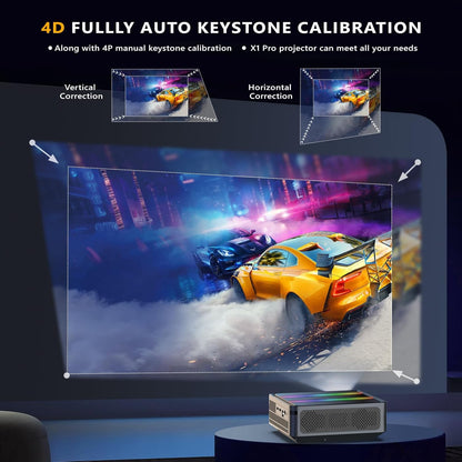 Auto-focus gradient correction projector 8K - Puersit LED home theater projector 4K 25,000 lumens Android operating system projector supports full HD 1080P 5G WiFi BT PS5, HDMI, smart phone, notebook computer