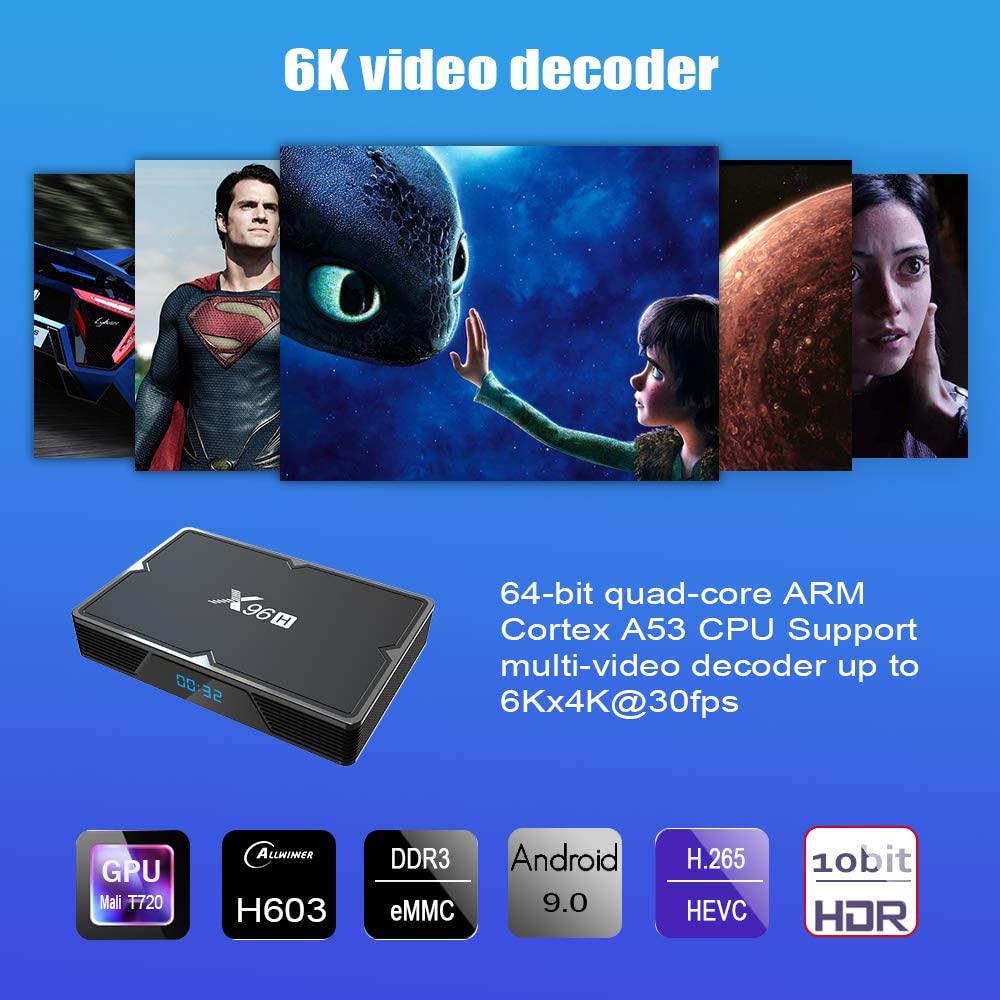 Android 9.0 TV Box X96H H603 Quad-Core 64-bit, Bluetooth 4.1 +HS, high-performance multi-core GPU Mali T720 by puersit